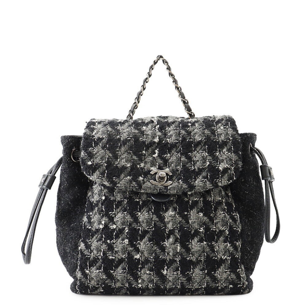 Chanel backpack, Coco Mark chain tweed, CHANEL handbag, black, women's,